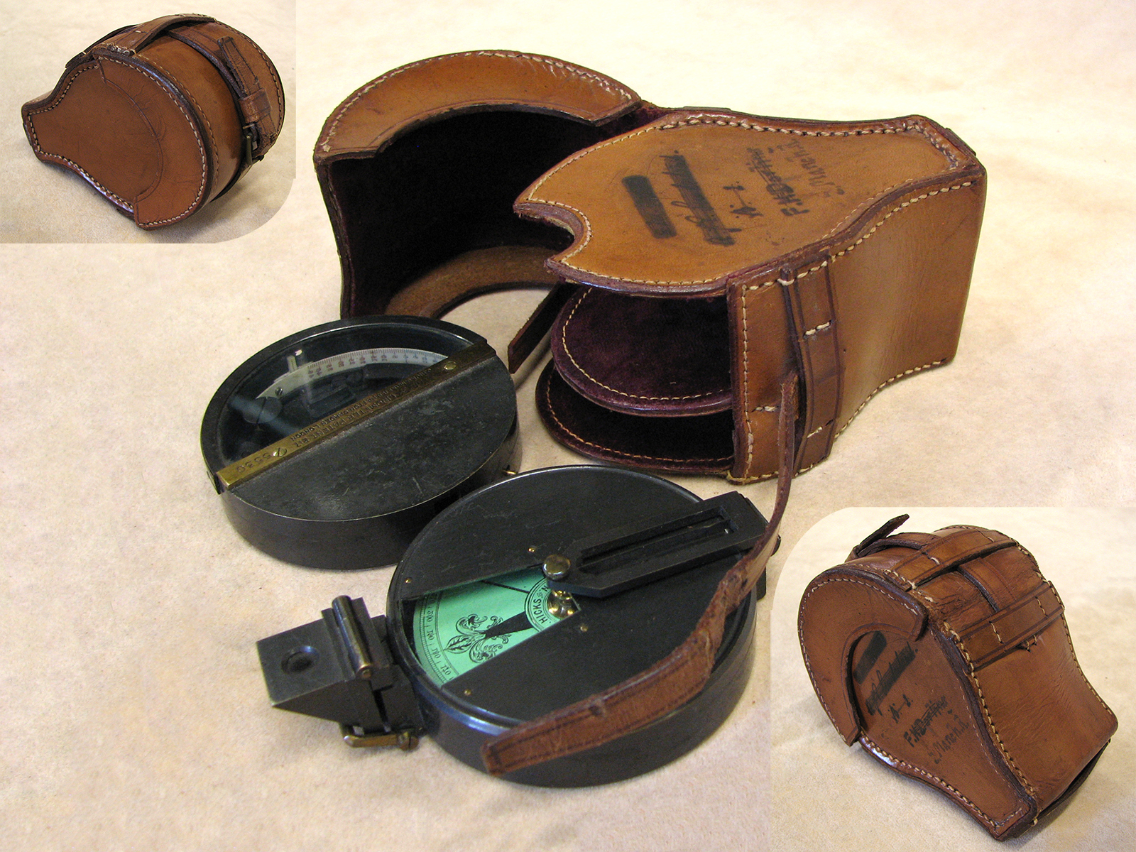 19th Century Hicks compass & Watkins clinometer combination set
